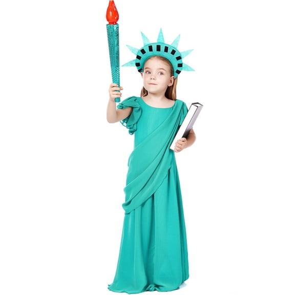 Statue of Liberty Costume, Set Liberty Outfit, Statue of Liberty Cosplay, Statue of Liberty Costume | Let Freedom Ring As Lady Liberty - Independence Day Parade Outfit, Dress, Crown, Turquoise L