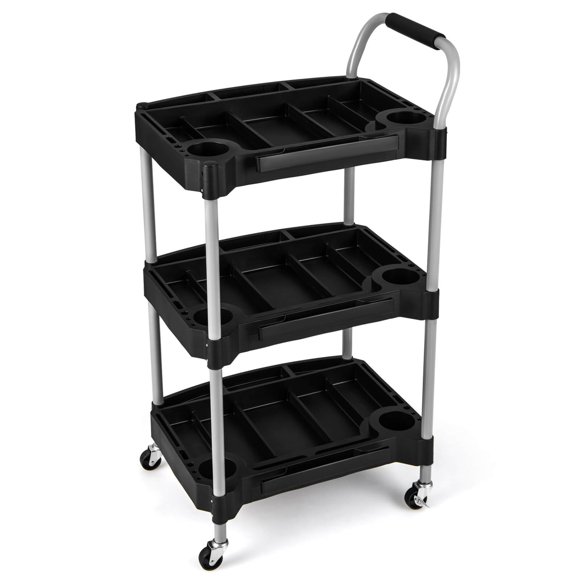 Costway Chariot à Outils Roulant à 3 Niveaux avec Poignée, Fente de Rangement pour Outils, Roues Universelles pour Garage