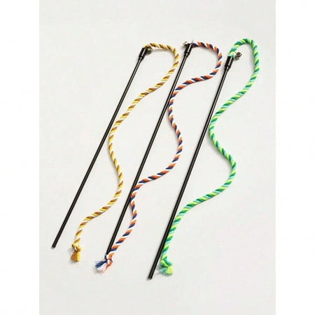 3pcs Colorful Rope Cat Wand Toy with Bell - Interactive Chase & Pounce Pet Toy for Feline Enrichment
