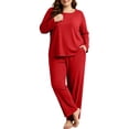 thumbnail image 5 of vdgthytj Plus Size Loungewear Sets for Women Ribbed Long Sleeve Crewneck Tops Straight Leg Pants Fall Sleepwear 2 Piece Outfits(5X-Large,Red), 5 of 9