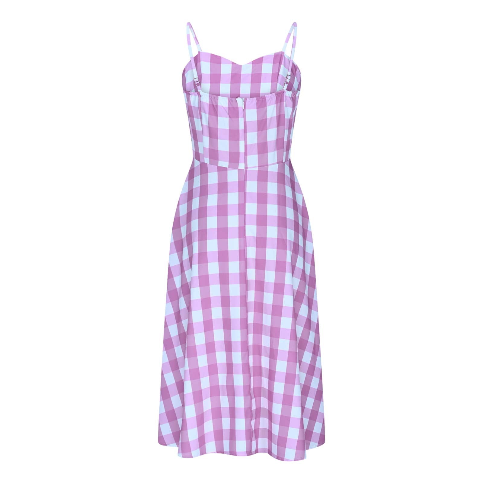 LVHAOGJOB Womens Midi Dress with Pockets Strap Solid Sleeveless Dress Summer Loose V Neck Sundress for Mujer Pleated
