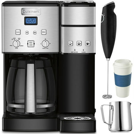 Electric With Timer Coffee Maker - Cuisinart 12-Cup Coffee Maker and Single-Serve Brewer Stainless Steel (SS-15) with Milk Frother - Handheld Electric Foam Maker For Coffee, Milk Frothing Pitcher & Reusable To Go Mug Blue