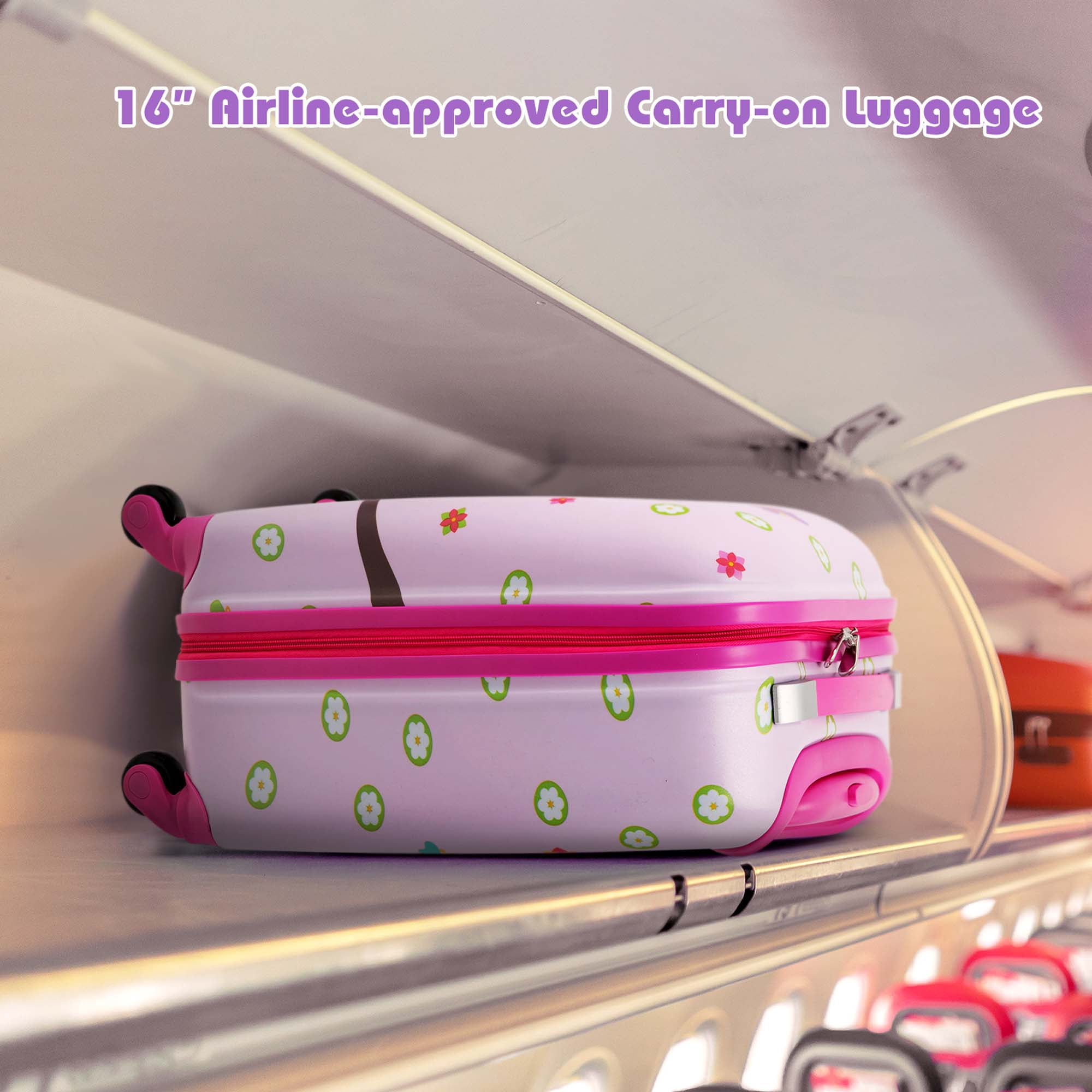Costway 5 PCS Kids Luggage Set with Backpack Neck Pillow Luggage Tag Lunch Bag Wheels Light Pink