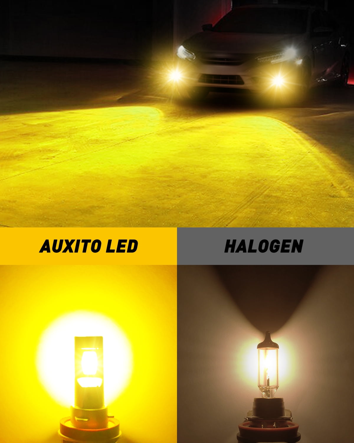AUXITO H11 H8 LED Fog Light Bulb Fanless, 40W High Power, Golden Yellow, CSP LED Chips, H16 H11 H8 Fog Bulbs DRL Replacement, Pack of 2