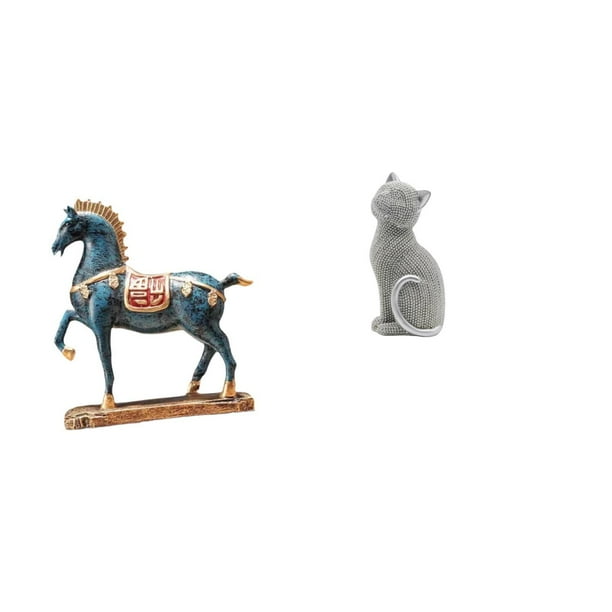 Figura De Gato Y Caballo De Pie, Escultura De Resina, Adorno De Escritorio, Decoración Fengshui Para Sala De Estar, Estantería, Entrada, Dormitorio, Estatua De Animal Coleccionable