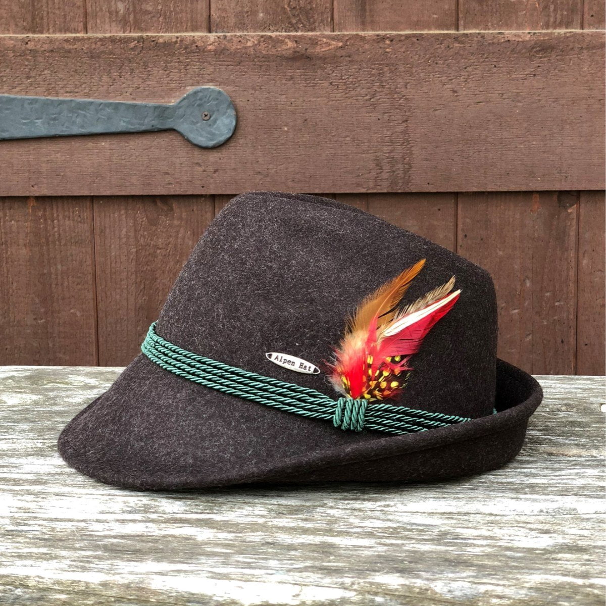 Oktoberfest Haus German Alpine Wool Brown Edelweiss Fedora Hat with Feather &  for Men & Women | L