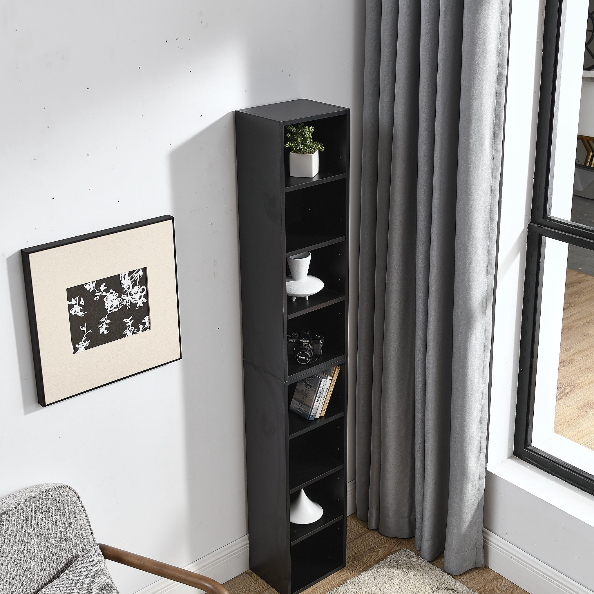 8-Tier Stackable Storage Cabinet with Adjustable Shelves, MDF Construction, 25 lbs Per Shelf, Upper & Lower Detachable Design for Bathroom Living Room