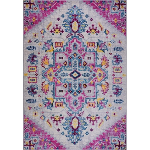 Ladole Rugs Shareen Traditional Design Soft Sustainable Mat Carpet in Pink Multicolor, 2x3 (1'10" x 2'11", 57cm x 90cm)