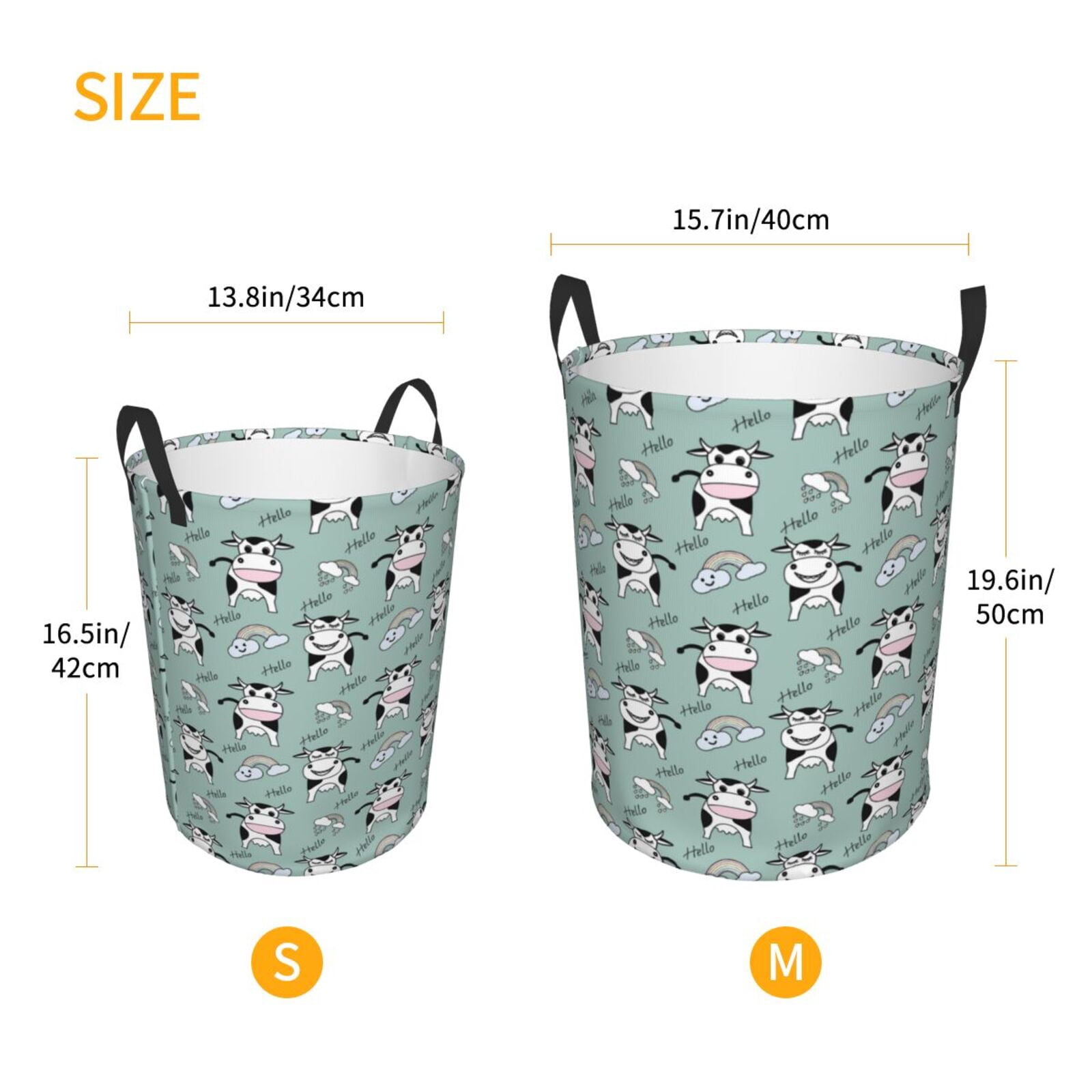 Large Laundry Basket with Handles - Cute Funny Cow Rainbow Clouds Kids Baby Dirty Clothes Laundry Hamper for Bedroom Aesthetic