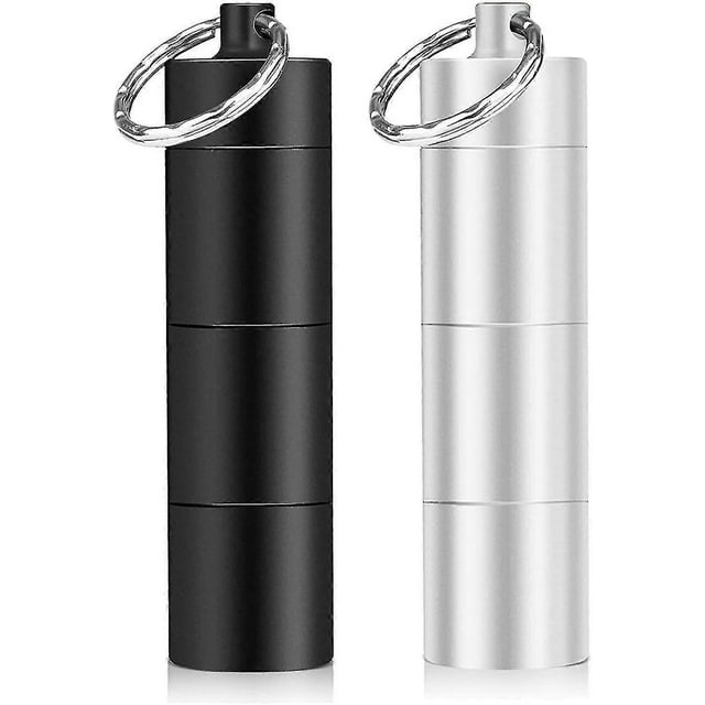 Portable Pill Cases, Opret 2 Pack Metal Pocket Pill Boxes Keychain For Purse For Travel, 3 Compartment Waterproof Daily Pill Container Holder For Men