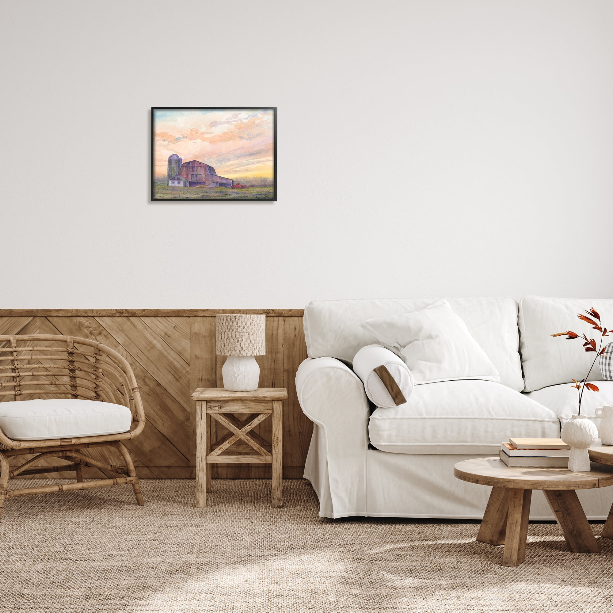 Stupell Industries Country Barn at Sunrise Nature Painting Black Framed Art Print Wall Art, 20 x 16