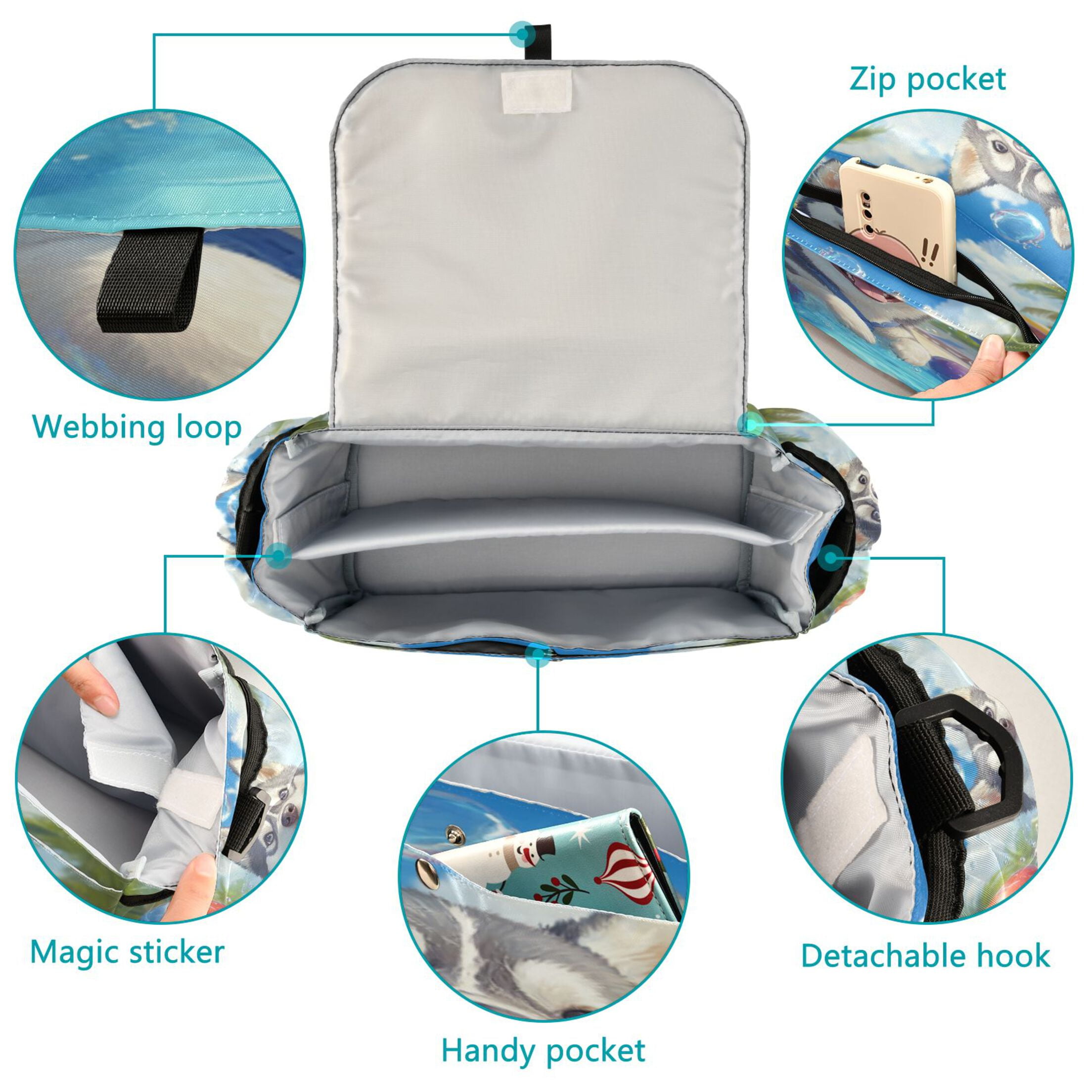 DIXRUYEE Stroller Organizer Husky's Splashing Good Time Printed