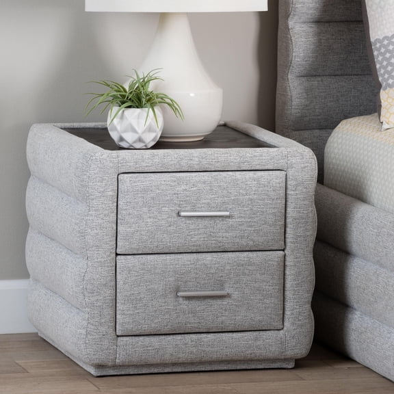 Baxton Studio Cadmus Modern Nightstand, 2-Drawer, Light Grey