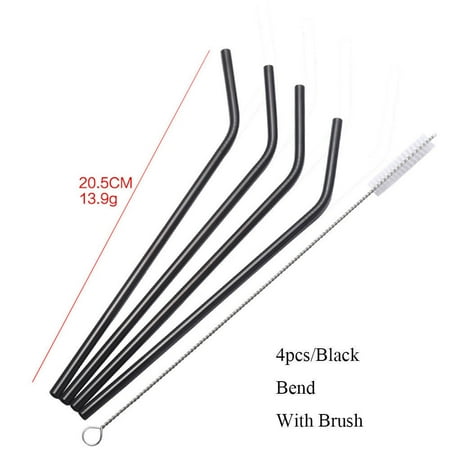 4Pcs Stainless Steel Drinking Metal Straw Reusable Bar Straws Cleaner Brush