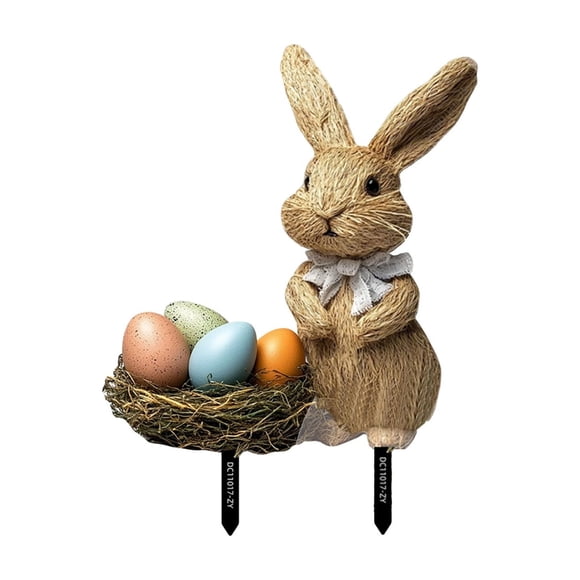 Easter Yard Decoration 2D Flat PVC Bunny With Eggs Garden Stake For Lawns Patio Outdoor Spring Holiday