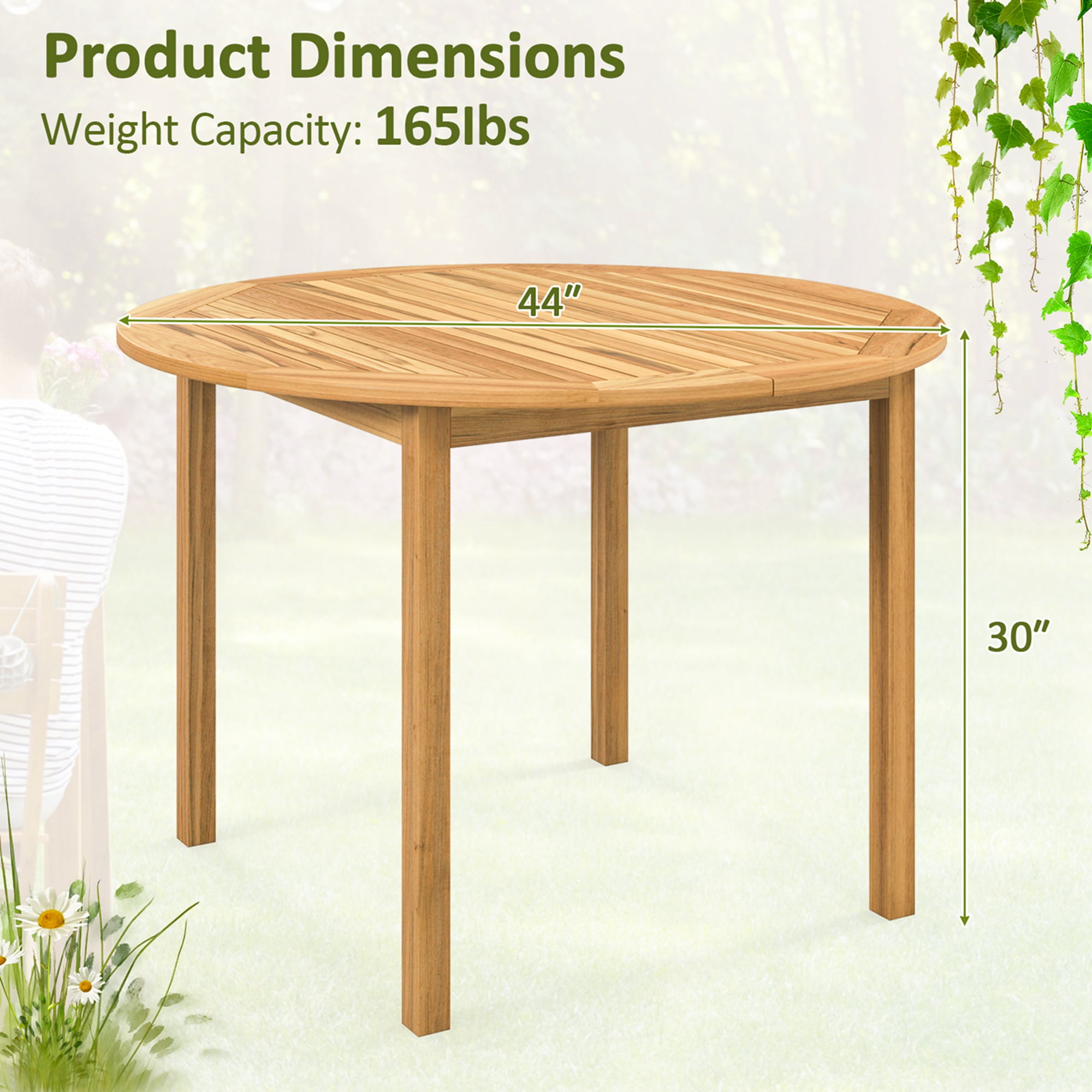 Costway 4-Person Acacia Wood Round Patio Dining Table for Deck