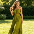 thumbnail image 6 of CHUMUD Womens Sets 2 Piece Outfits Skirts Summer Trendy Spaghetti Strap Ruffled Crop Top & High Waist Maxi Skirt Casual Going Out Vacation, 6 of 7