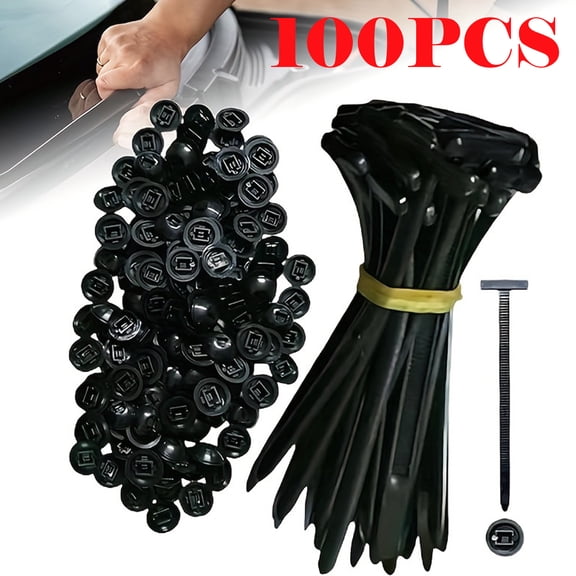 100Pcs Heavy Duty Nylon Universal Cable Tie Buckle Self Locking Nylon Zip Ties Holder, UV-Resistant Fasteners for Car Fender Trunk Repair, Wire Bundling, Home & Garage Use
