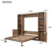 Harper & Bright Designs Queen Size Murphy Bed with Cabinets, Wooden Queen Cabinet Bed Wall Bed with Storage Shelves, Folding Wall Chest Bed for Bedroom Guest Room, Wood