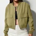 thumbnail image 7 of ClodeEU Women's Cropped Lightweight Bomber Jacket With Pockets,Fashion Casual Button Casual Coat Green,Womens Plus XXXL, 7 of 7