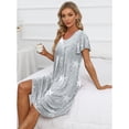 thumbnail image 4 of SMZ Women's Pleated Front Loose Fit Short Sleeve Nightgowns House Dress with Hand Pockets (S - 5XL), 4 of 5