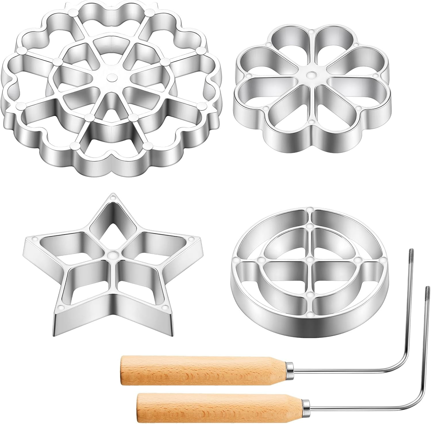 Ustensile Cuisine Friture Beignets Moule à Bunuelos Et Rosettes Suédoises – Poignée En Bois, Aluminium, Pour Gaufres Et Biscuits Cuisson Traditionnelle Friture