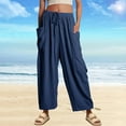 thumbnail image 2 of Beugl Linen Pants Women, 2024 Womens Casual Wide Leg Linen Pants Loose Lightweigt Beach Palazzo Pants, Wide Leg Pants Woman, Capri Pants for Women Blue M, 2 of 7