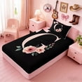 thumbnail image 5 of Erosebridal Black Pink Letter G Floral Bow Print Twin Sheet Sets, Monogram Style Bedding for Girls, 1 Flat Sheet, 1 Fitted Sheet and 1 Pillowcase, 5 of 6