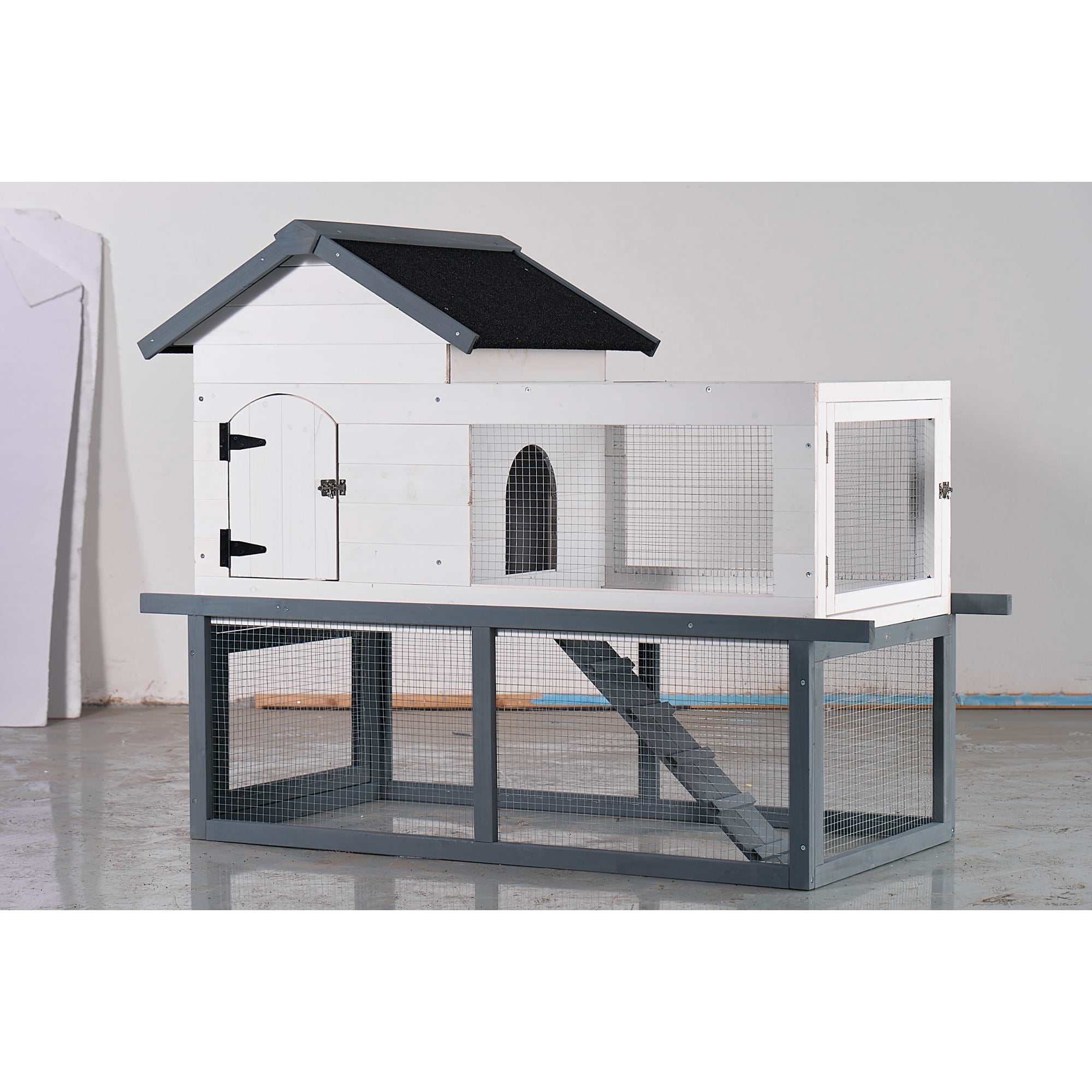 53 Inch 2-Tier Wooden Outdoor/Indoor Waterproof Chicken Coop and Rabbit Hutch Complete with A Roof, Stairs,A Removable Cleaning Tray,Suitable for Small to Medium Pets