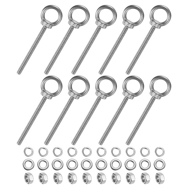 Uxcell 10-Juegos Perno de Ojo de Acero Inoxidable M6x80mm con Tuercas y Arandelas Rosca Macho Anillo