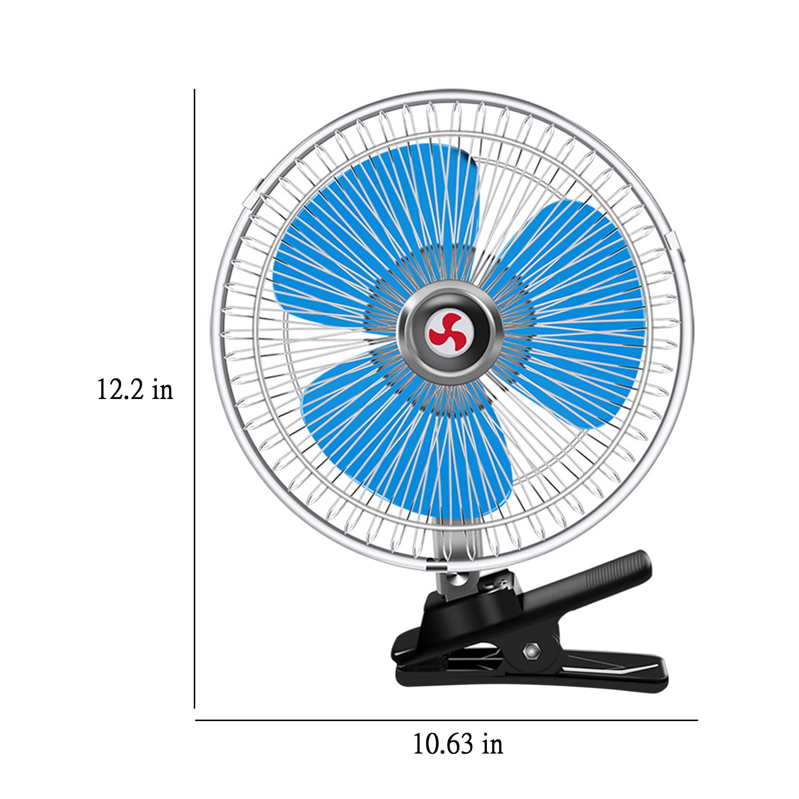 WKSCLPAI Car Mounted Fan Metal Vehicle Fan with Clip Base,24V Cigarette Lighter Plug Rotatable Powerful Quiet Ventilation Fan with Strong Wind, Two Speed Adjustable, 10 In, 3 Blades, Blue