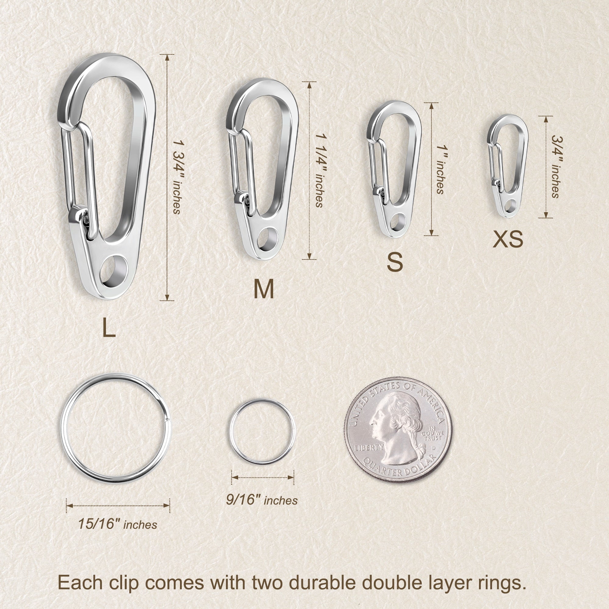 5pcs Stainless Steel Spring Snap Quick Link Carabiner Clip Duty, X-Small Carabiner Clip for Pet Tag/ Collar, Cat/Dog Leash, Key ring and Harness