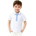 thumbnail image 2 of Kids Boys White Short Sleeve Button Up Shirt, Two Tone Oxford Preppy Shirt for School, 100% Cotton Casual Shirt,Size 5-6 T, 2 of 7