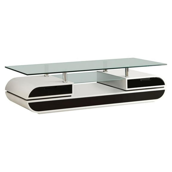 Furniture of America Duri Contemporary Glass Top TV Stand in White and Black