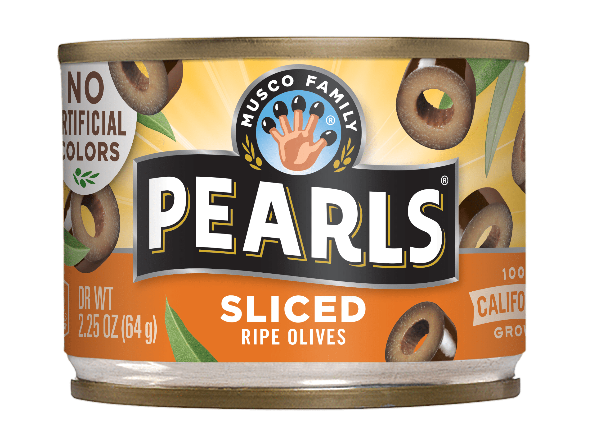 Pearls Sliced Black Ripe Olives 2.25 oz. Can. No Artificial Colors. No Major Allergens
