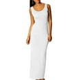 thumbnail image 2 of Wweixi Robe Femme Couleur Unie Long Gilet Sans Manches Aguichant Coupe Ajustée Maxi Robe, Blanc, TTG, 2 of 5