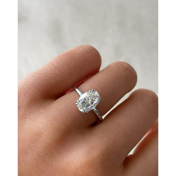 SOLITAIRE JEWELS 3.75Ct Oval Moissanite Diamond Engagement Ring 10K White Gold Solitaire Ring With Double Prongs