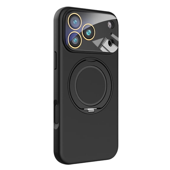 Magnetic Case for iPhone 15 Pro Max with Lens Protector, Luxury 360° Rotating Ring Stand Holder Glossy Ultra Slim Shockproof Protective TPU PC Phone Case Cover for iPhone 15 Pro Max, Black
