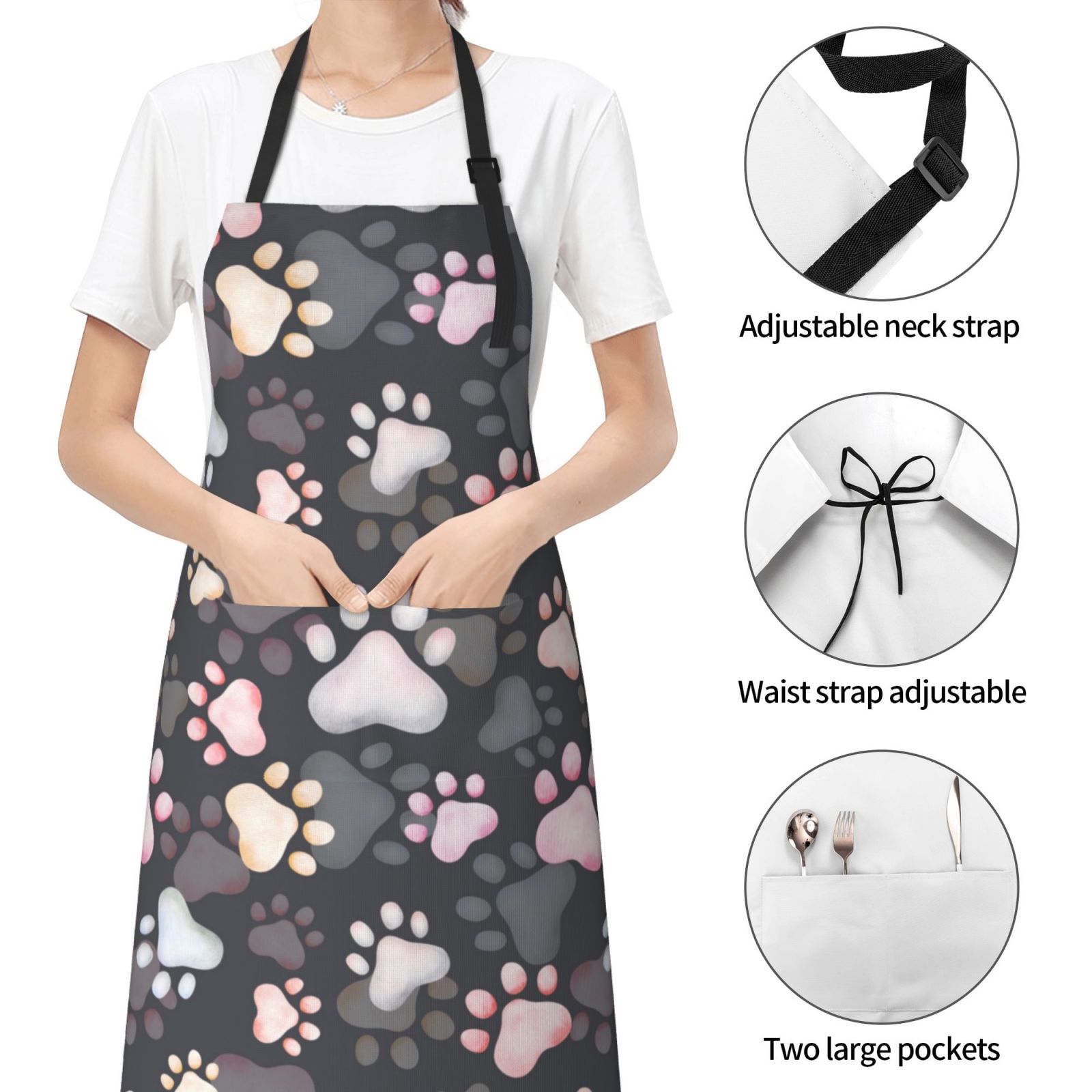 Kdxio Colorful Paws Of Dog Apron with Pockets Adjustable Kitchen Aprons for Men Women Waterproof Aprons for Cooking,Drawing,Crafting, Baking Household Cleaning