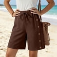 thumbnail image 4 of Women's Bermuda Long Shorts with Pockets High Waisted Stretch Knee Length Shorts Casual Beach Shorts with Pockets Side Button Walking Pants Vacation Wear, 4 of 7