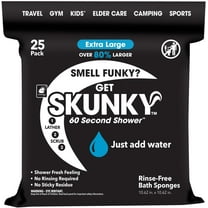 Skunky XL 82% Larger Disposable Rinse-Free Bathing Sponge Wipes, AS-SEEN-ON-TV, Cleans Without a Shower, Just Add Water, Lather, Scrub & Dry With No Sticky Residue, Gym, Elder Care, Kids & More