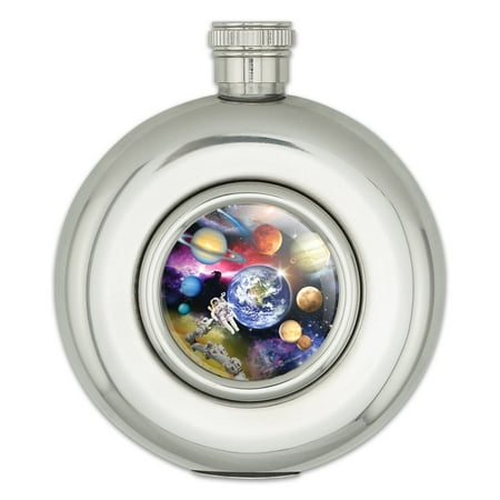 

Solar System Planets Space Earth Saturn Jupiter Mars Round Stainless Steel 5oz Hip Drink Flask