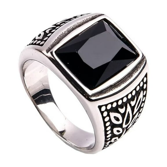 HIJONES Women Men's Flower Gemstone Ring Stainless Steel Vintage Diamond Jewelry Silver Black Diamond Size 7