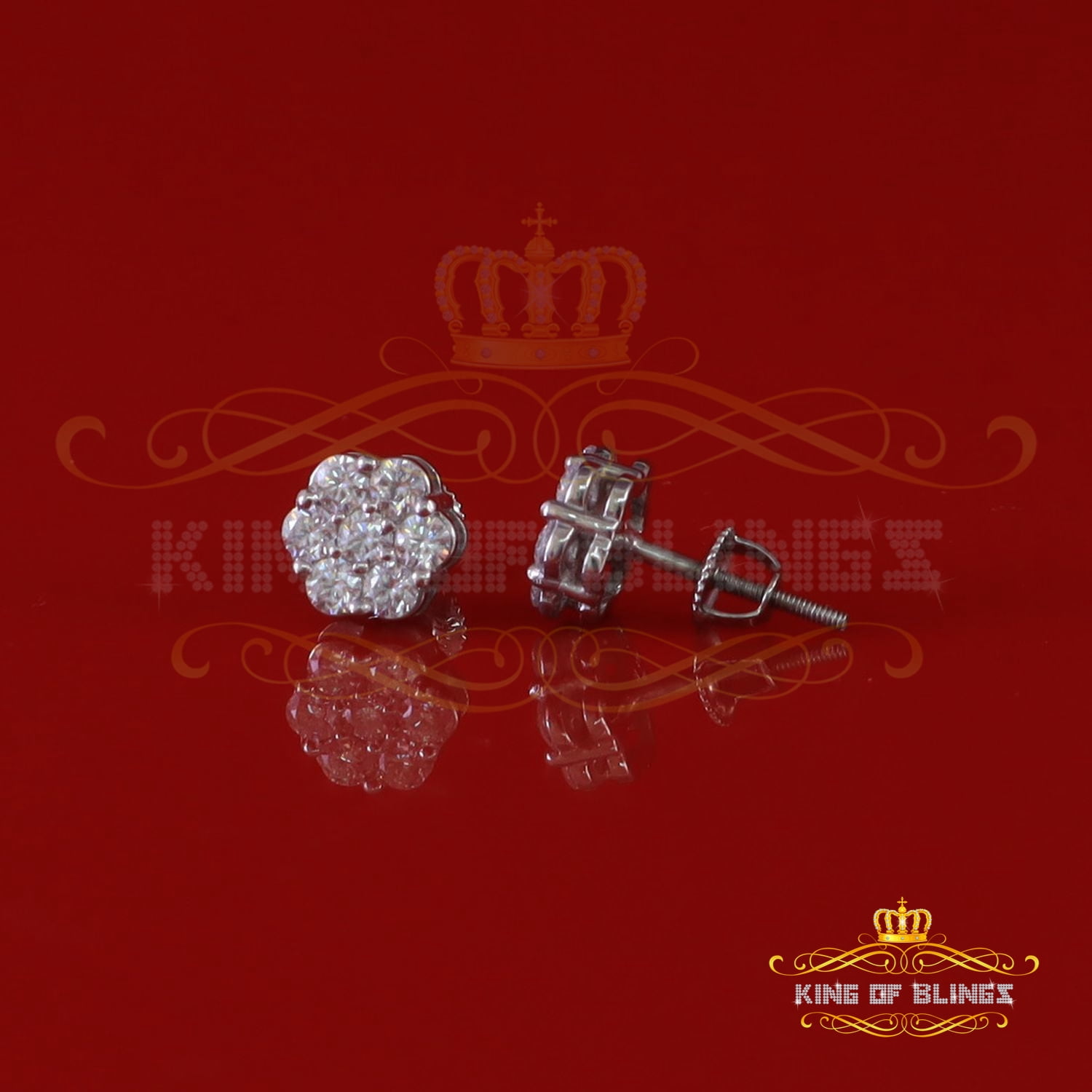 1.0ct Vvs 'D' Color Genuine Moissanite Stud FLORAL Earrings 10k Real White Gold