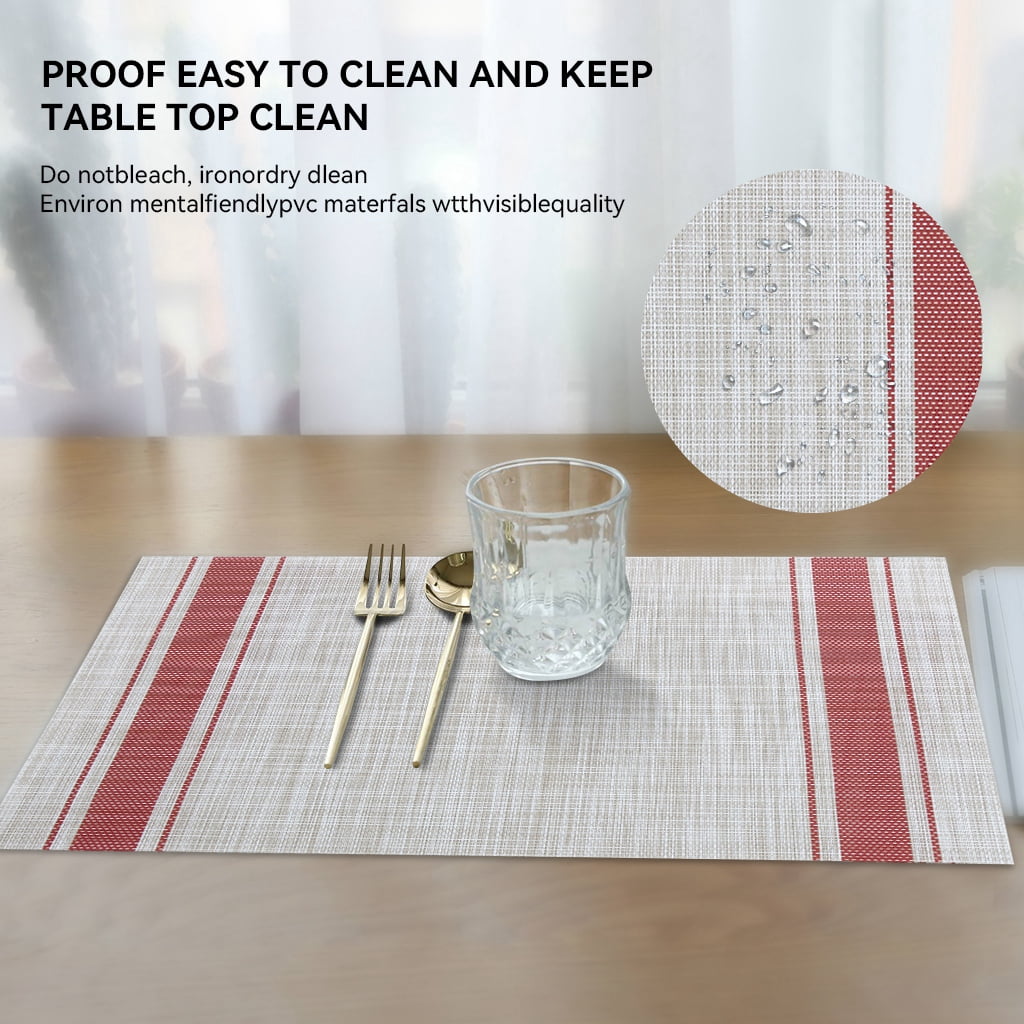 RAY STAR Vinyl Placemats Set of 6, 12''x18'' Vinyl Weave Placemats, Heat Resistant Wipable Place Mat