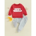 thumbnail image 2 of Bagilaanoe 2Pcs Toddler Baby Boy Valentine’s Day Clothes Letter Embroidery Long Sleeve Sweatshirt Tops + Sweatpants 6M 12M 18M 24M 3T Kids Pants Set, 2 of 9