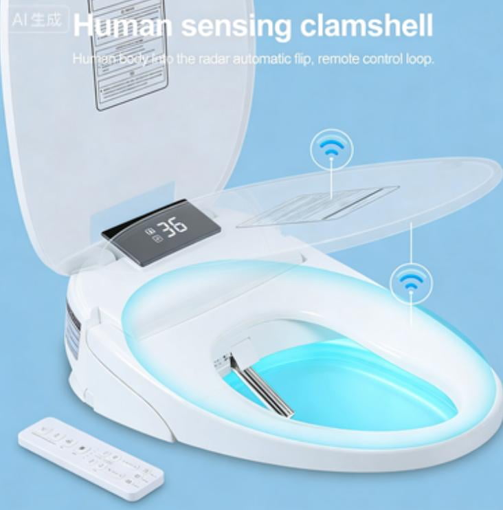Tchonts Smart Heated Toilet Seat for Elongated V-Shaped Toilets – Bidet Warm Water Wash, Self-Cleaning Nozzle,Warm Air Dryer, Deodorizer,Soft-Close Lid,LED Night Light & Remote Control,Easy Install