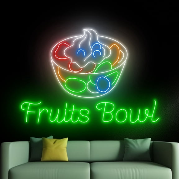 Handmadetneonsign Fruits Bowl Neon Sign, Fruits Salad Neon Light Wall Art Decor, Salad Bowl Wall Decor