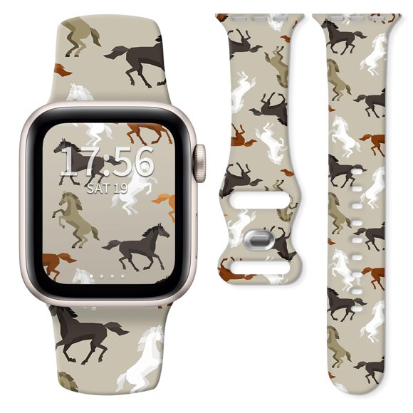 Correa De Reloj De Silicona Compatible Con Apple Watch 38 Mm, 40 Mm, 41 Mm, 42 Mm Para Series Ultra 2/1 Se 10 9 8 7 6 5 4 Correa De Repuesto Ajustable Suave (Caballo Lindo)
