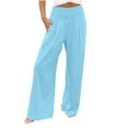 thumbnail image 2 of ICHUANYI Clearance Women's Loose Wide Leg Pants High Waist Straight Pants Casual Solid Pants(Light Blue, XL) ICHUANYI WER2023080817755, 2 of 6